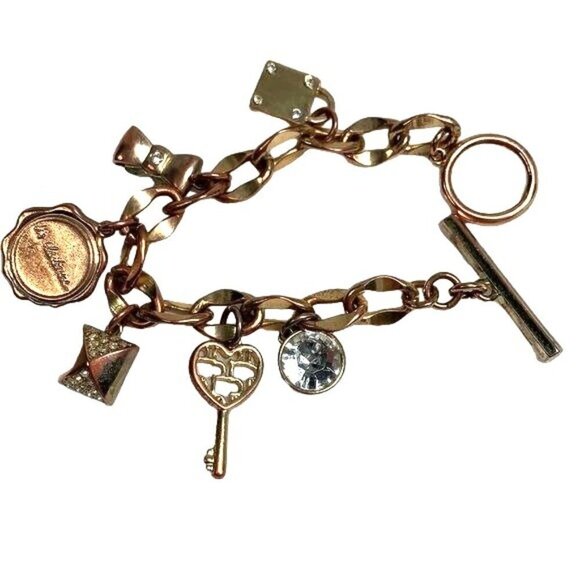 Liz Claiborne Charm Bracelet - Copper Tone Metal/Crystal, Toggle Clasp - Picture 11 of 11